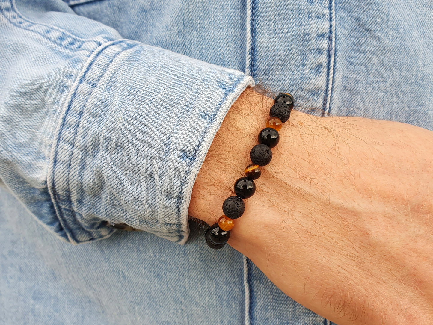 Stretchy men natural stone bracelet