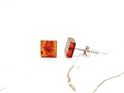 cognac color amber earrings for women with 925 silver
