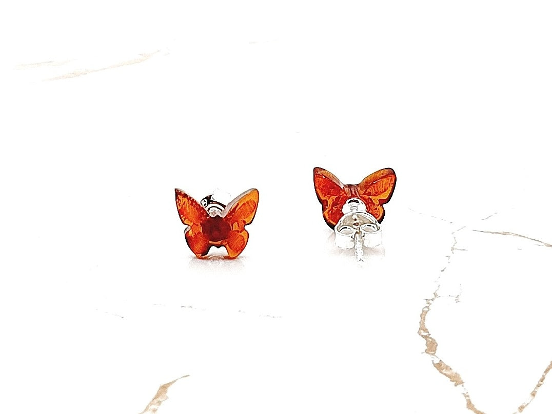 cognac butterflies amber stud earrings 