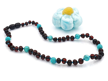 amber beads with blue turquoise stone