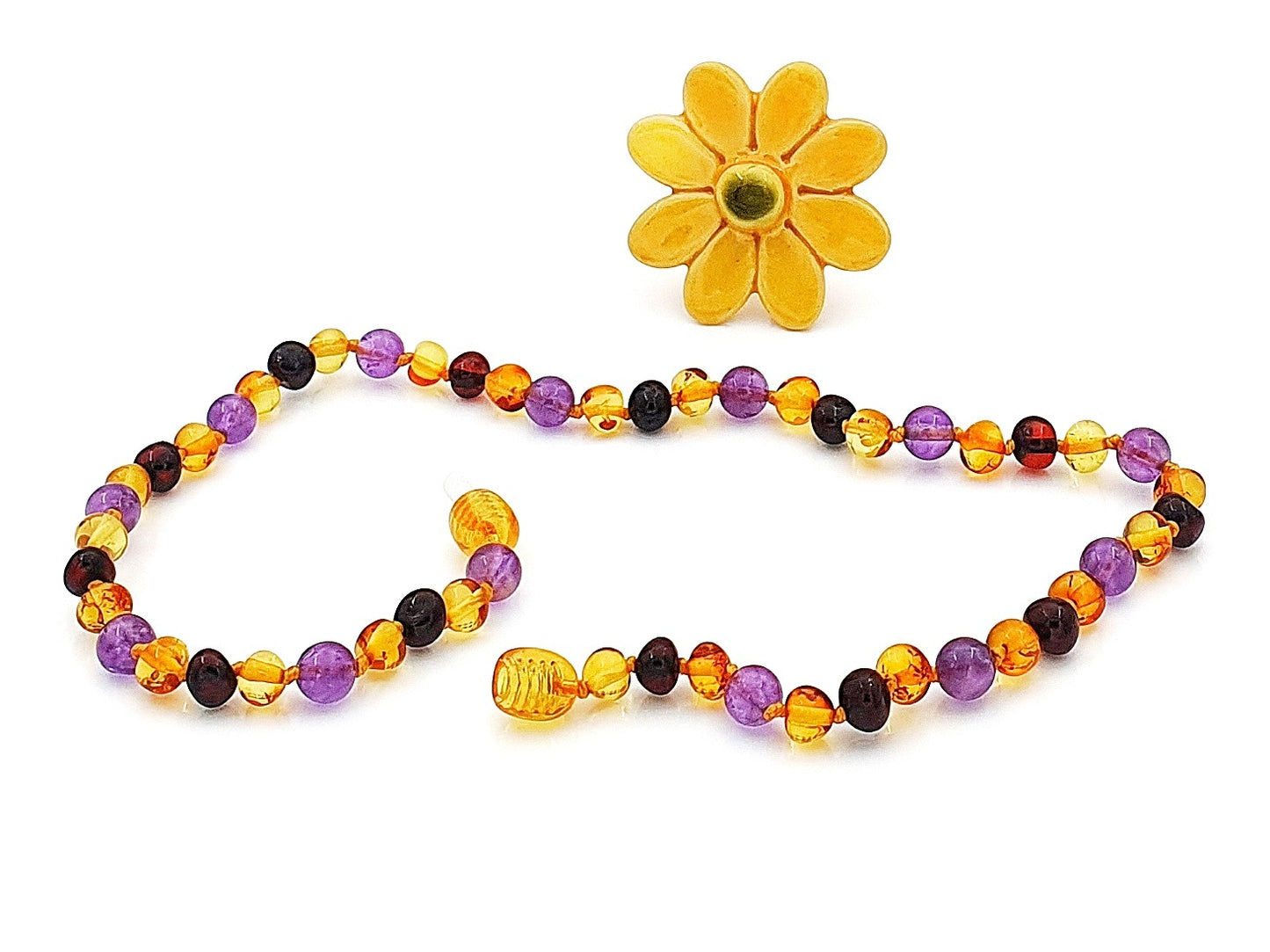 Baltic amber teething necklace necklace with amethyst