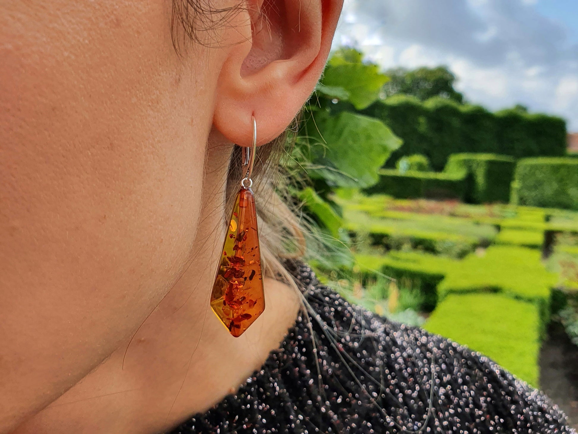 Elegant Baltic amber dangle earrings