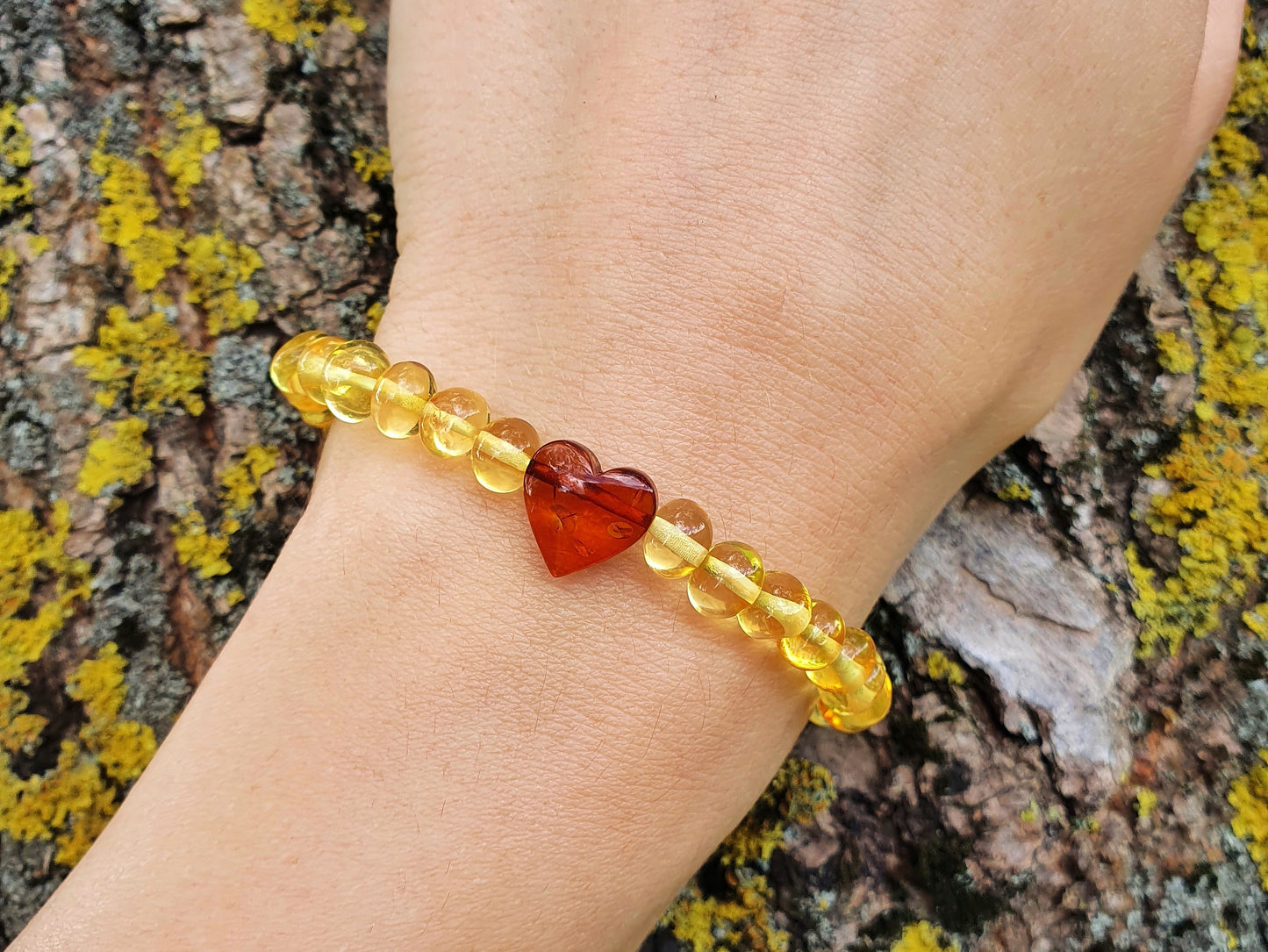 amber bracelet with heart pendant