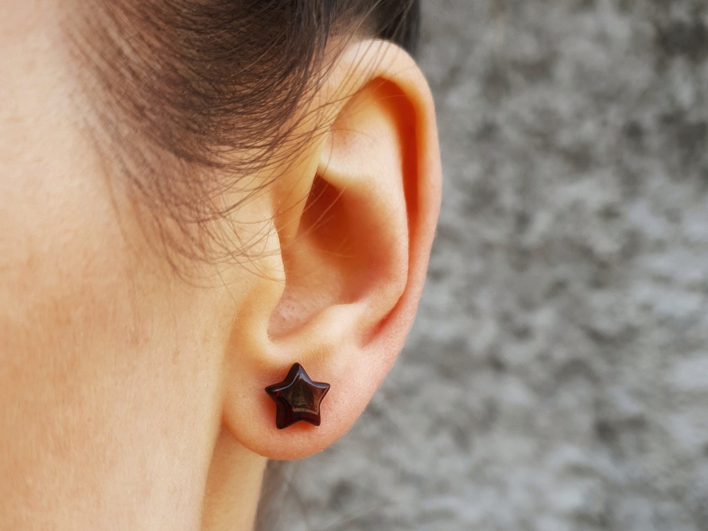black stud style amber earrings