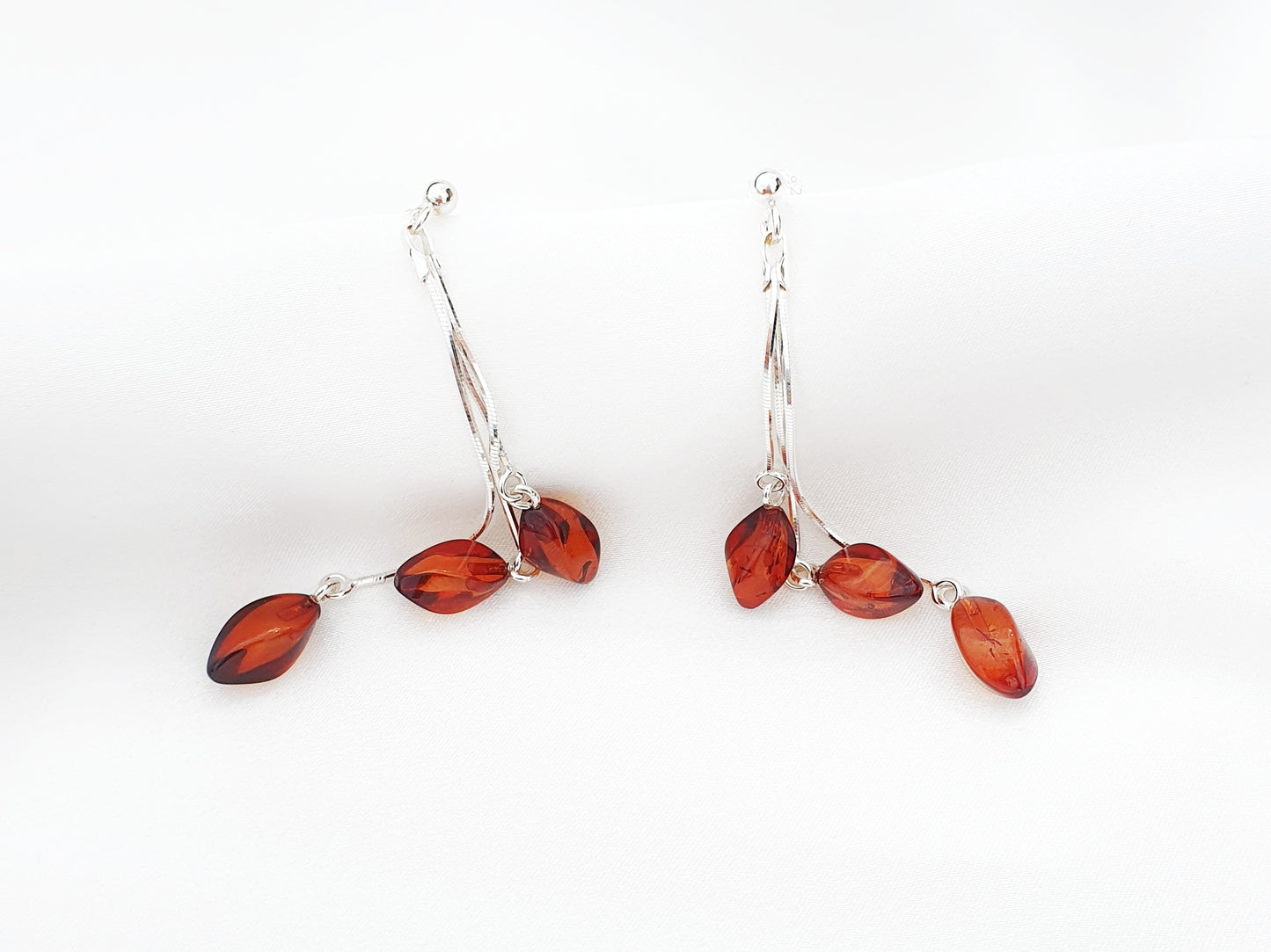 cognac amber earrings with 3 lines