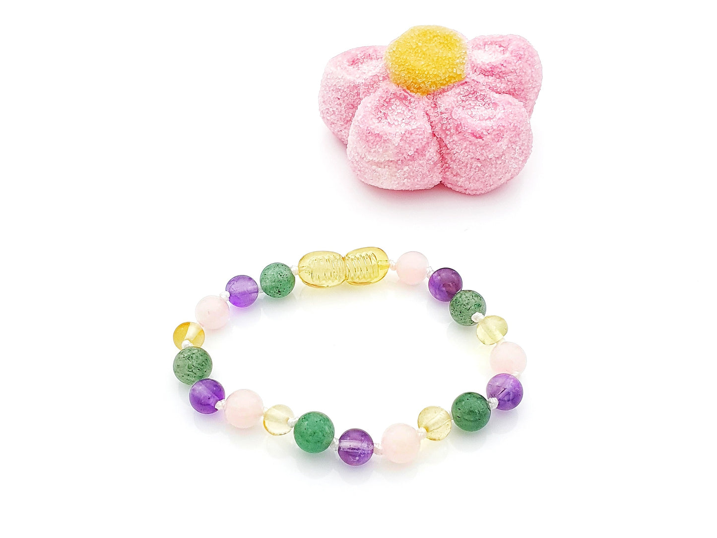 amber bracelet with amethyst, aventurine, pink quartz