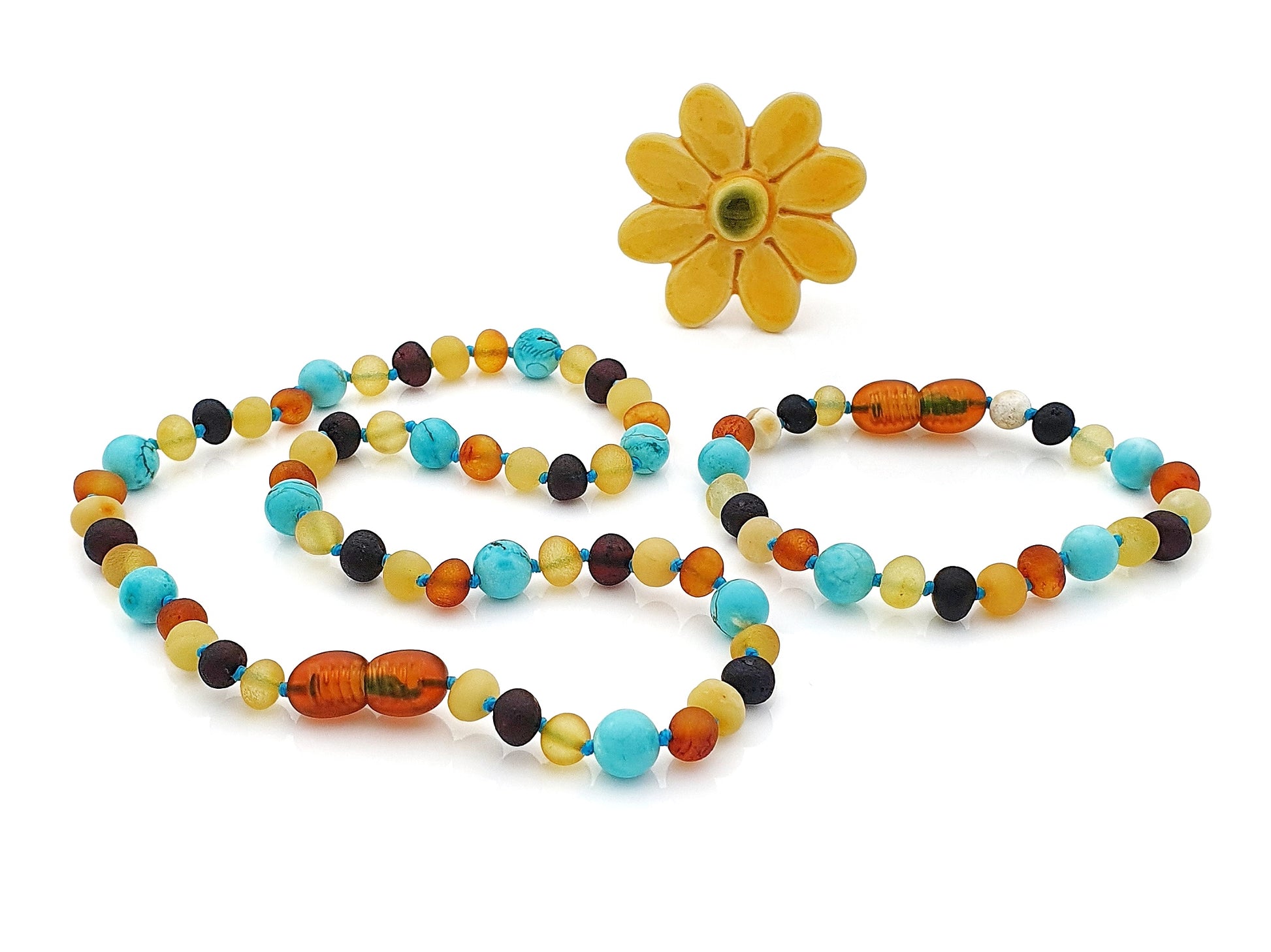 Raw multicolor handmade amber teething necklace