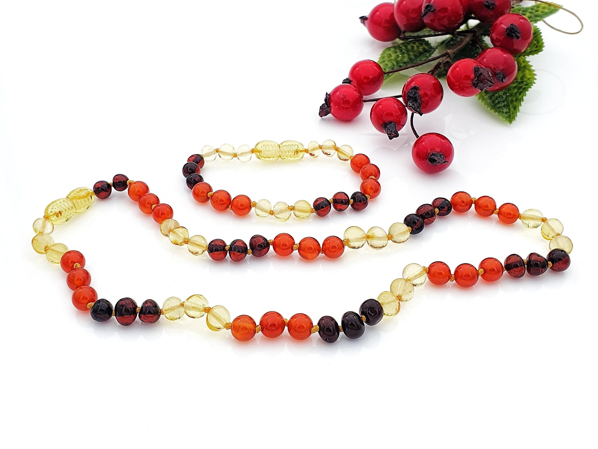 Amber baby teething necklace and bracelet