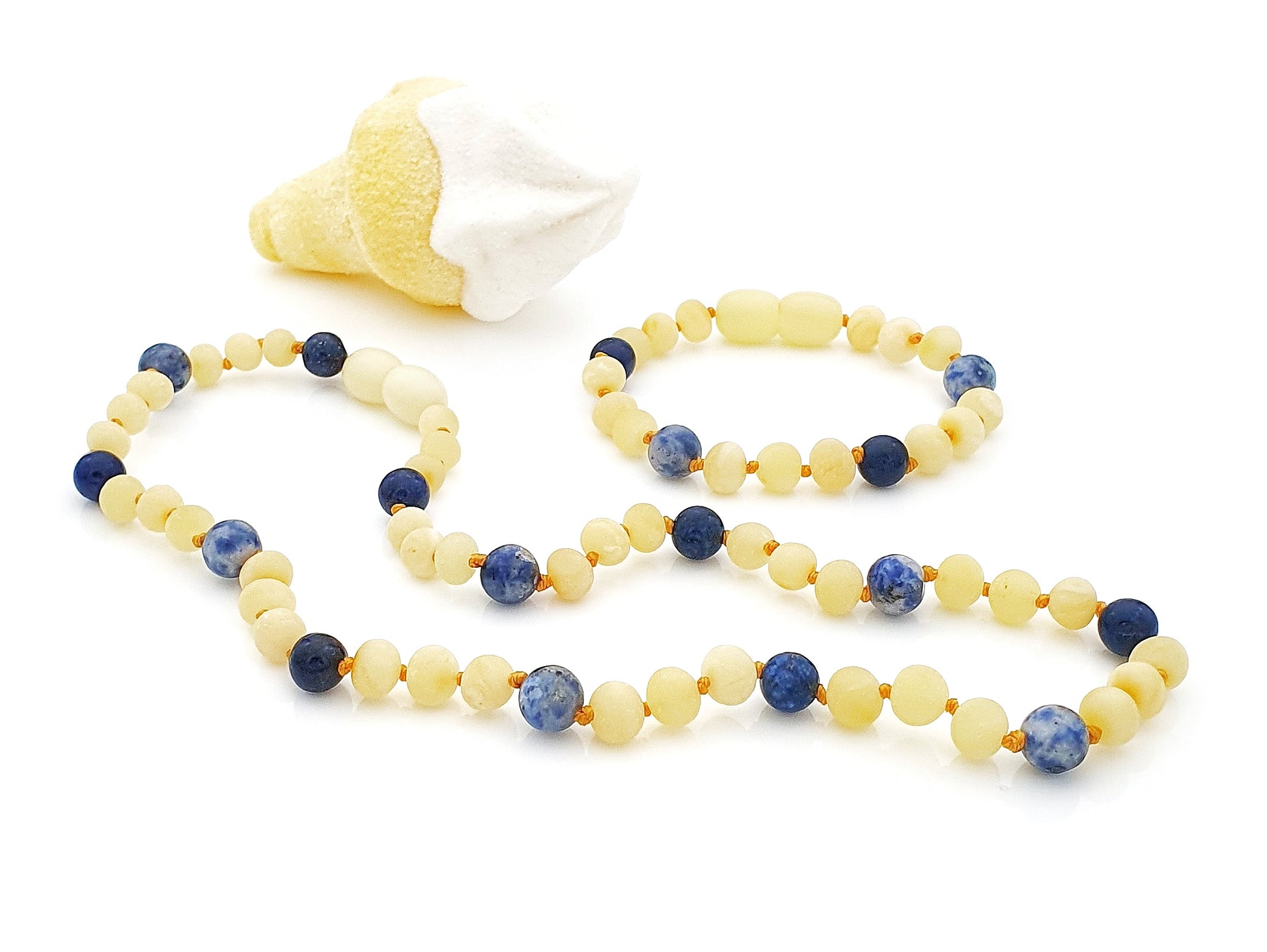 raw white amber teething bracelet and necklace
