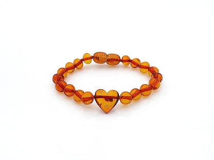 cognac color amber bracelet with heart