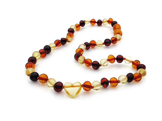 multicolor amber teething necklace with lemon heart