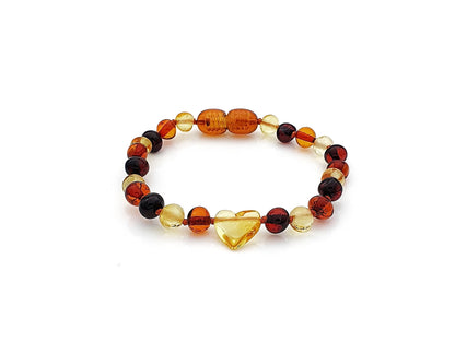 Handmade amber teething bracelet with heart