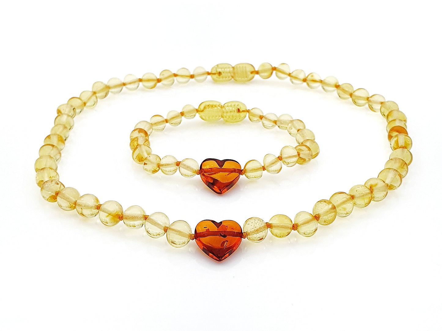 Natural amber teething bracelet and necklace with pendant