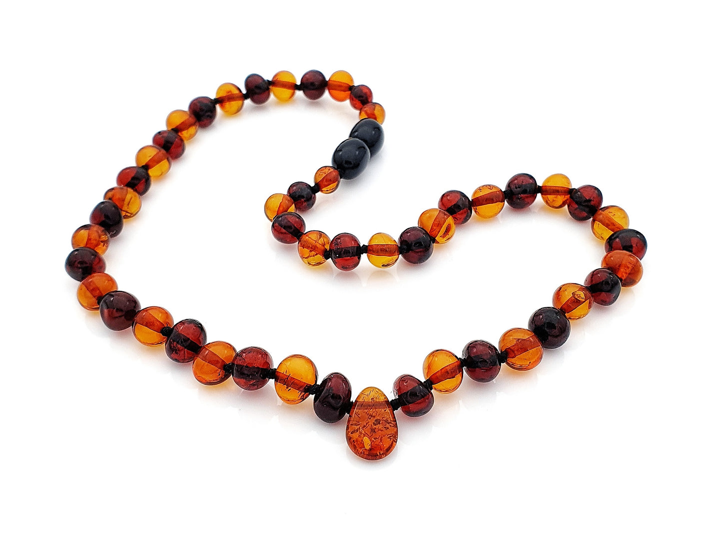 two-colored amber teething necklace with pendant