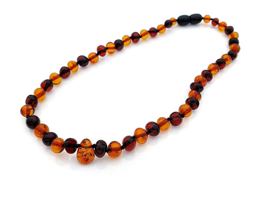 polished cherry and cognac Baltic amber baby necklace