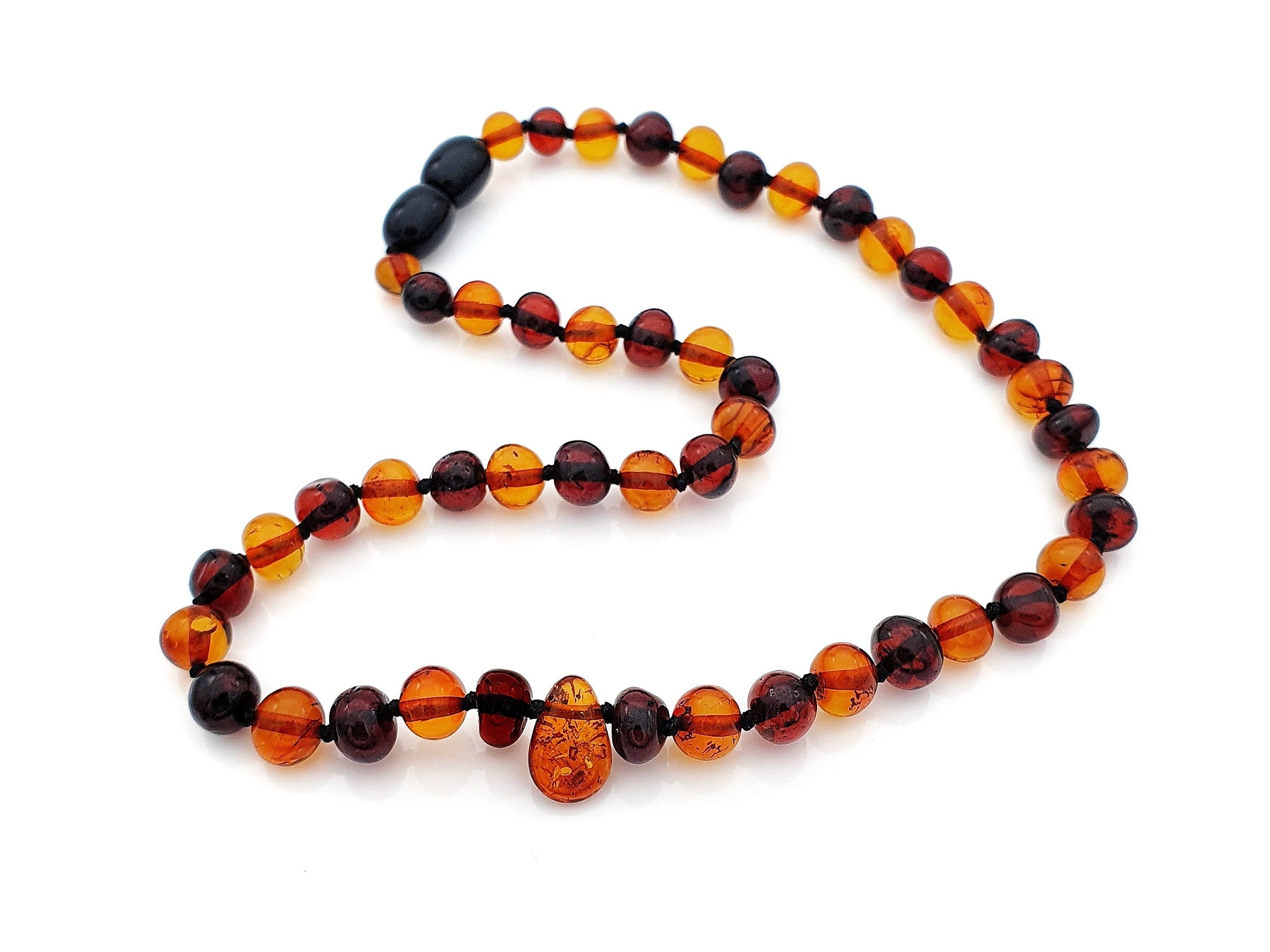 amber necklace for child with droplet pendant