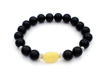 Stretchy round bracelet with natural amber stone