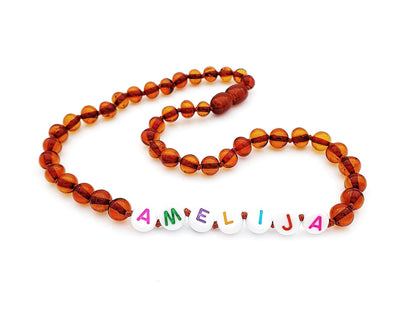 personalized Baltic amber teething necklace