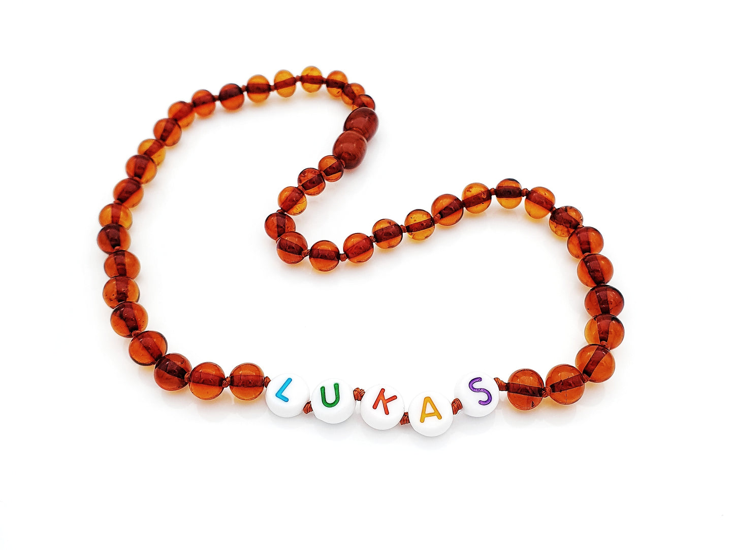 amber teething necklace with your name