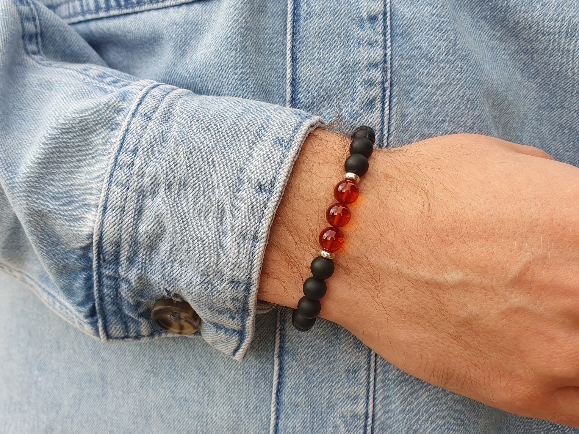 Men minimalist jewelry for daily wear with Baltic amber stones
