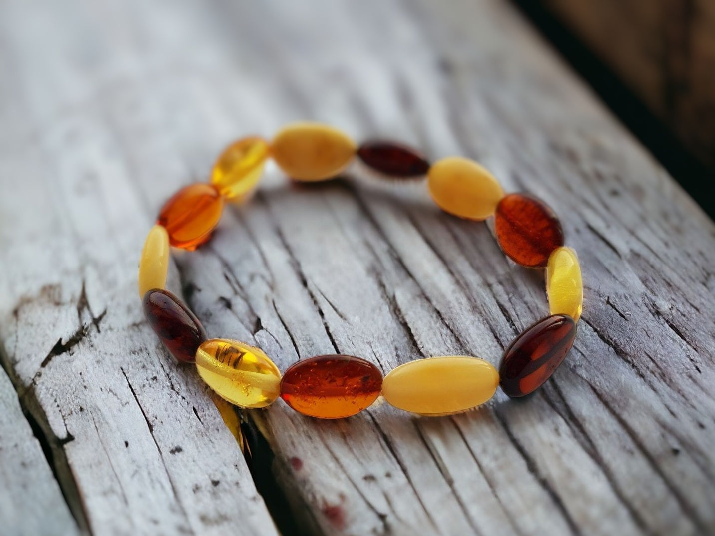 Handmade stretchy amber adult bracelet