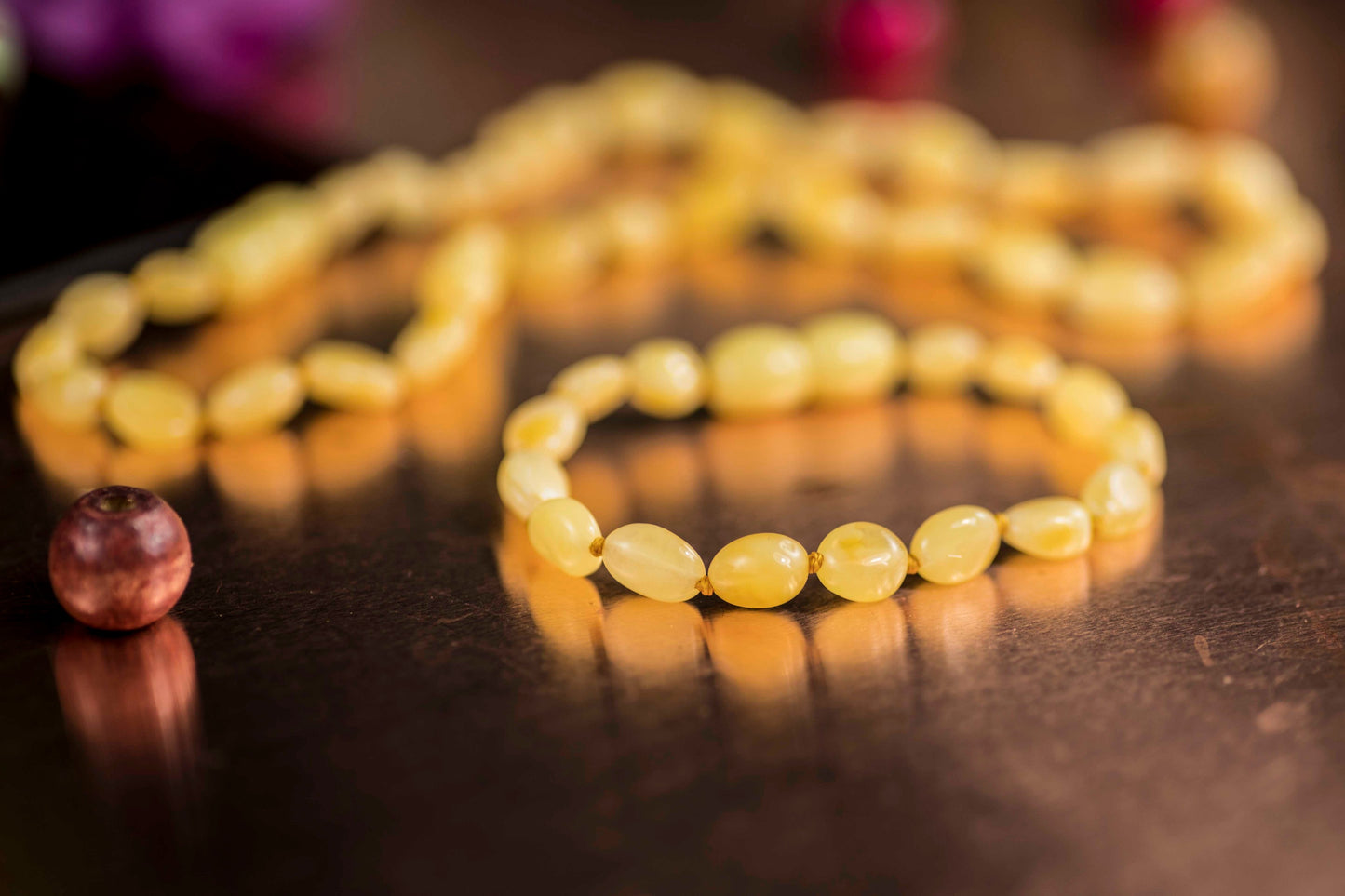 polished white amber bead bracelet