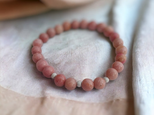 rhodochrosite 6mm bracelet with 925 silver