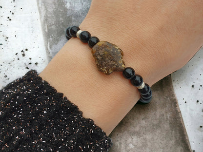 Women minimalist jewelry with natural Baltic amber stone