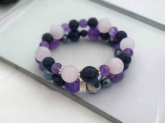 natural amethyst stone bracelets with pink quartz