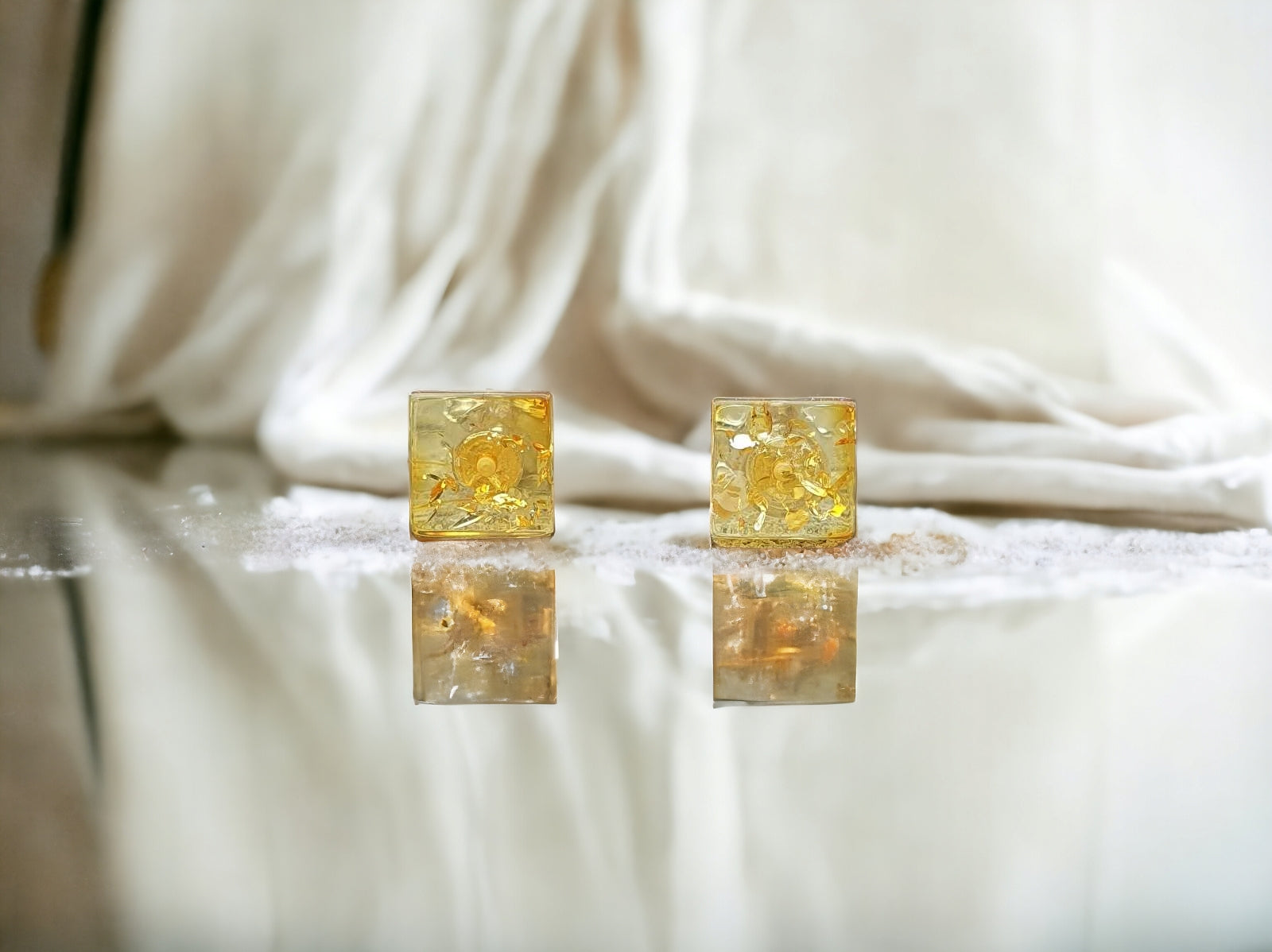 light lemon color square shape minimalist amber earrings