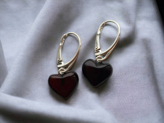 Cherry heart real amber dangle earrings