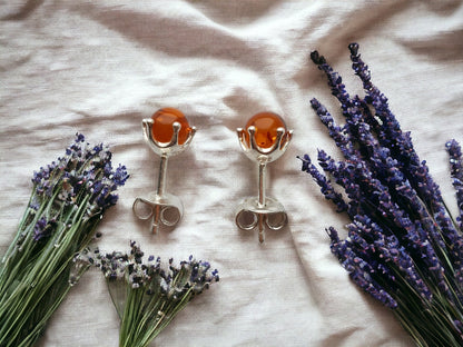 amber women earrings cognac crown with silver