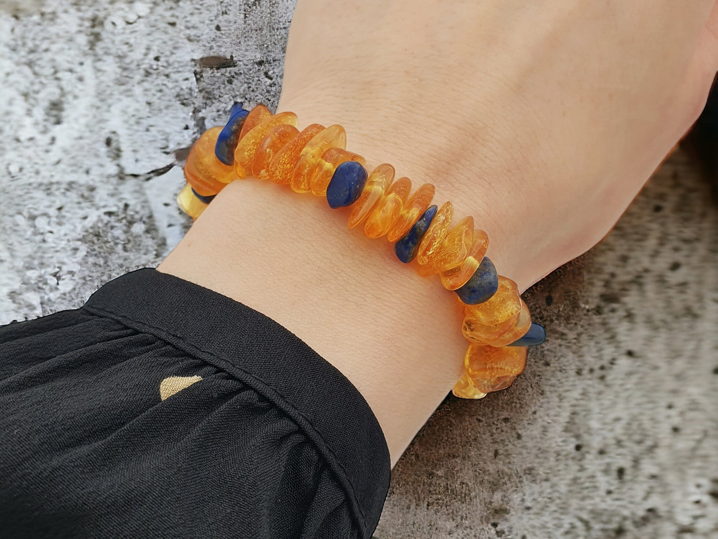 natural amber bracelet with lapis lazuli semi precious