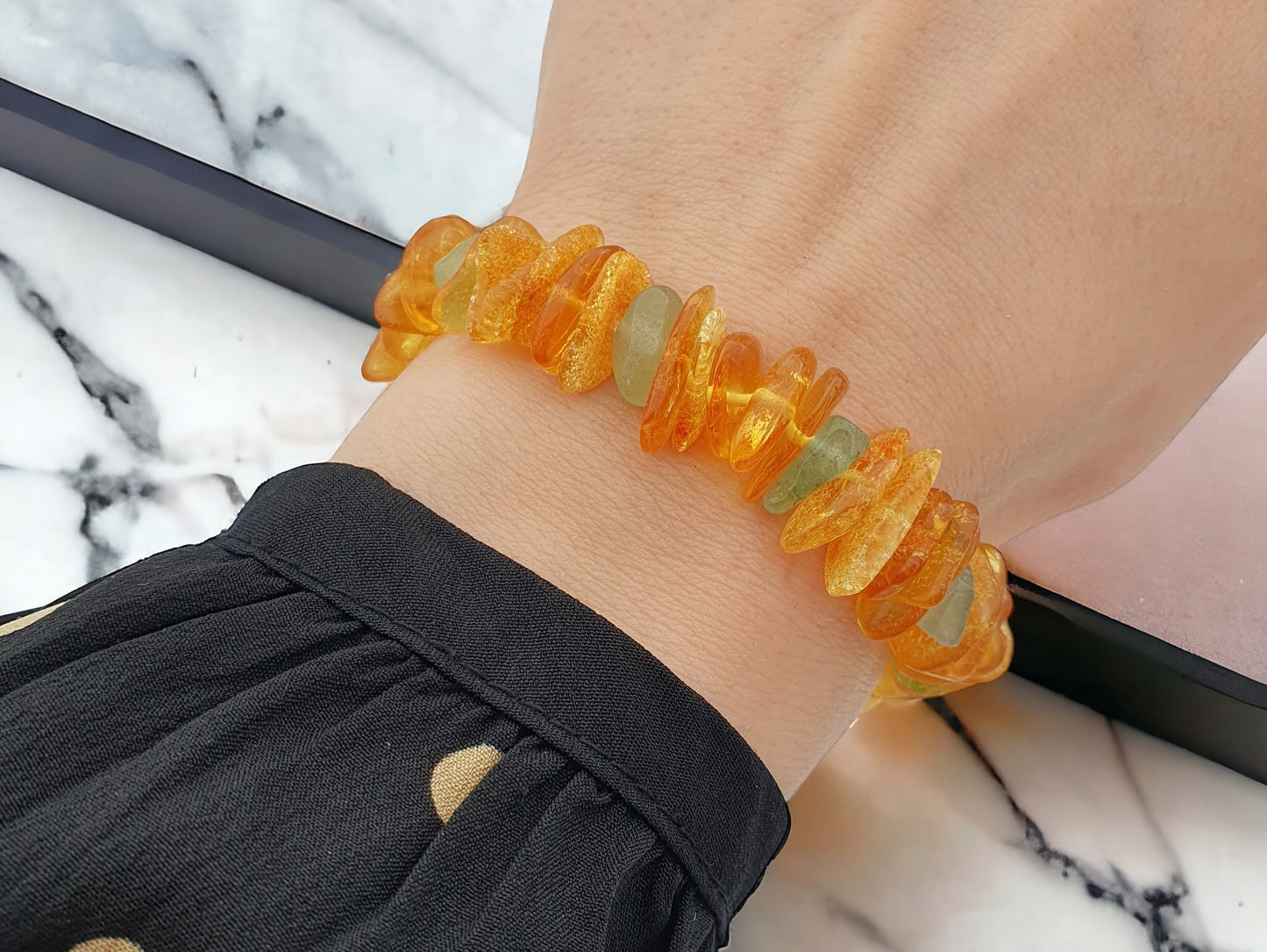 chips shape genuine Baltic amber bracelet for adult with semi precious