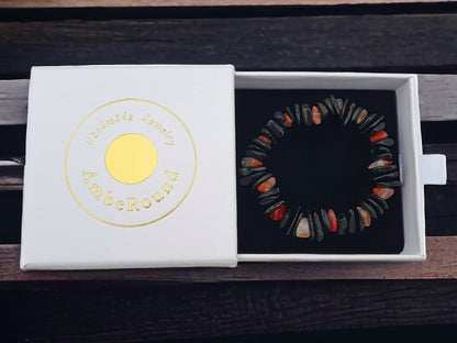 black chips genuine Baltic amber bracelet for women with jewelry gift box