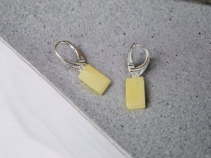 Natural white genuine Baltic amber dangle earrings for adult