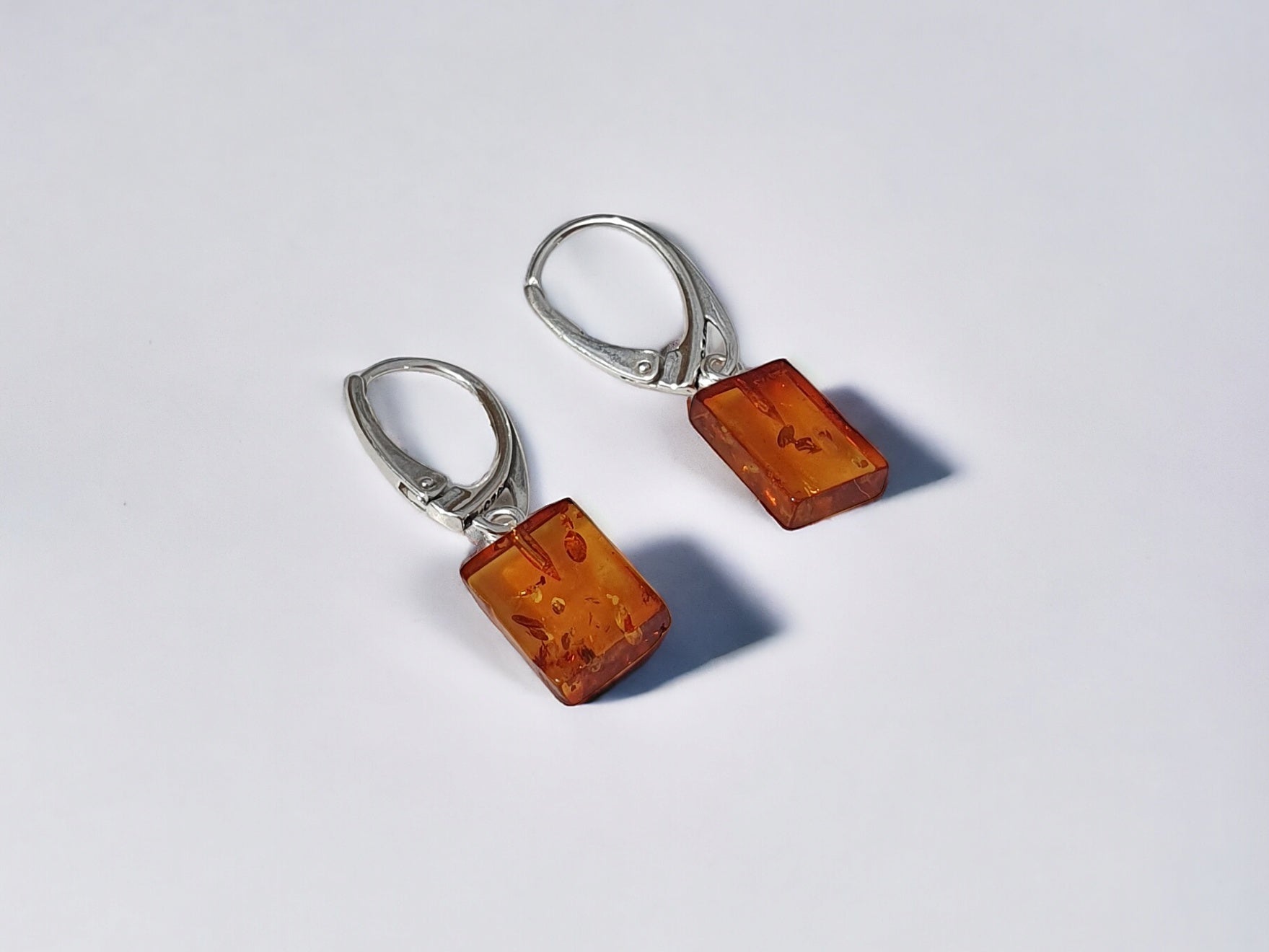 Cognac color rectangle shape amber earrings