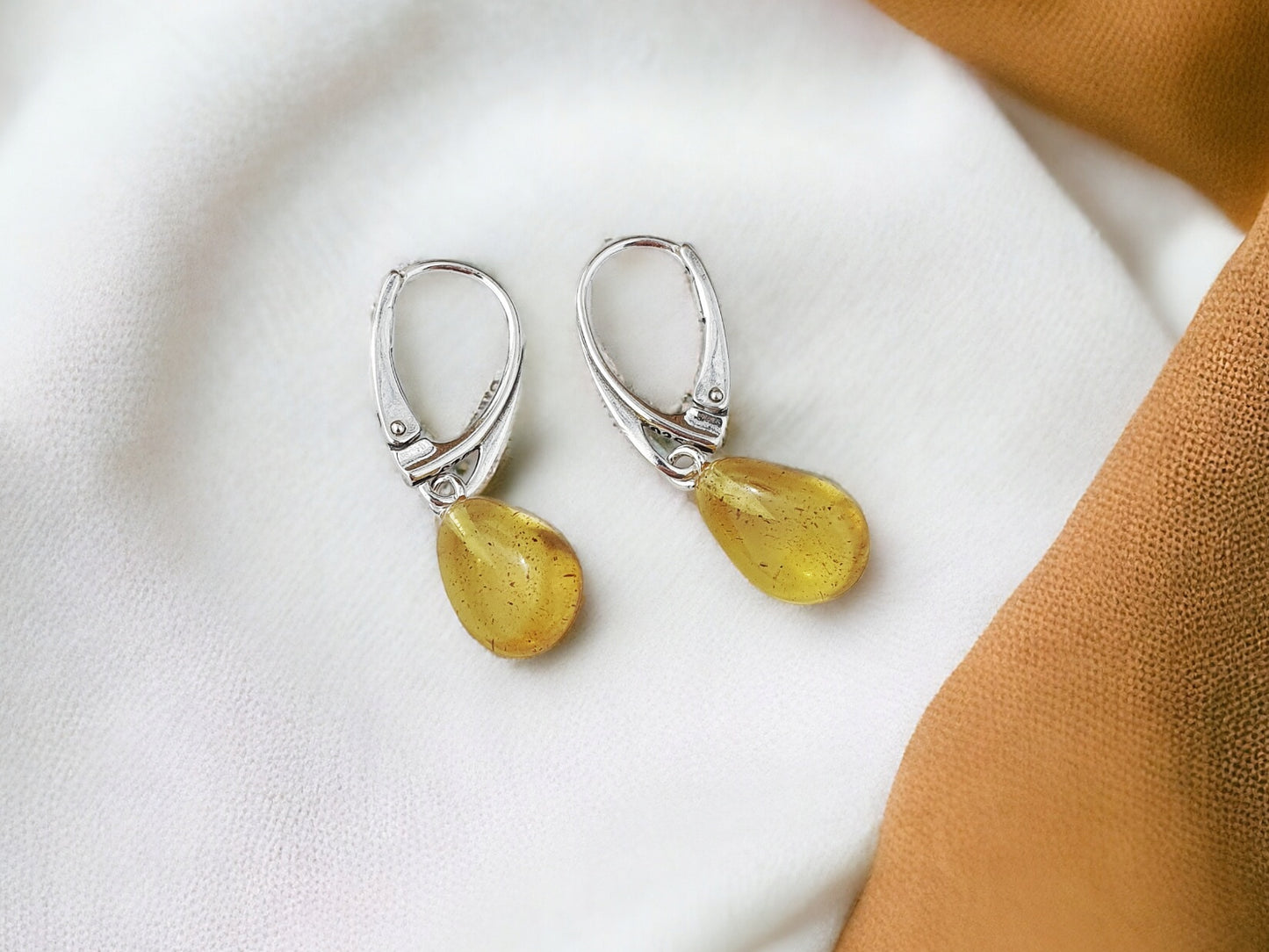 genuine Baltic amber women dangle style earrings with 925 silver